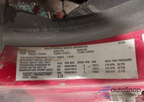 2005 Chevrolet Colorado Ls z USA, uszkodzony, nr VIN 1GCDT136458224587